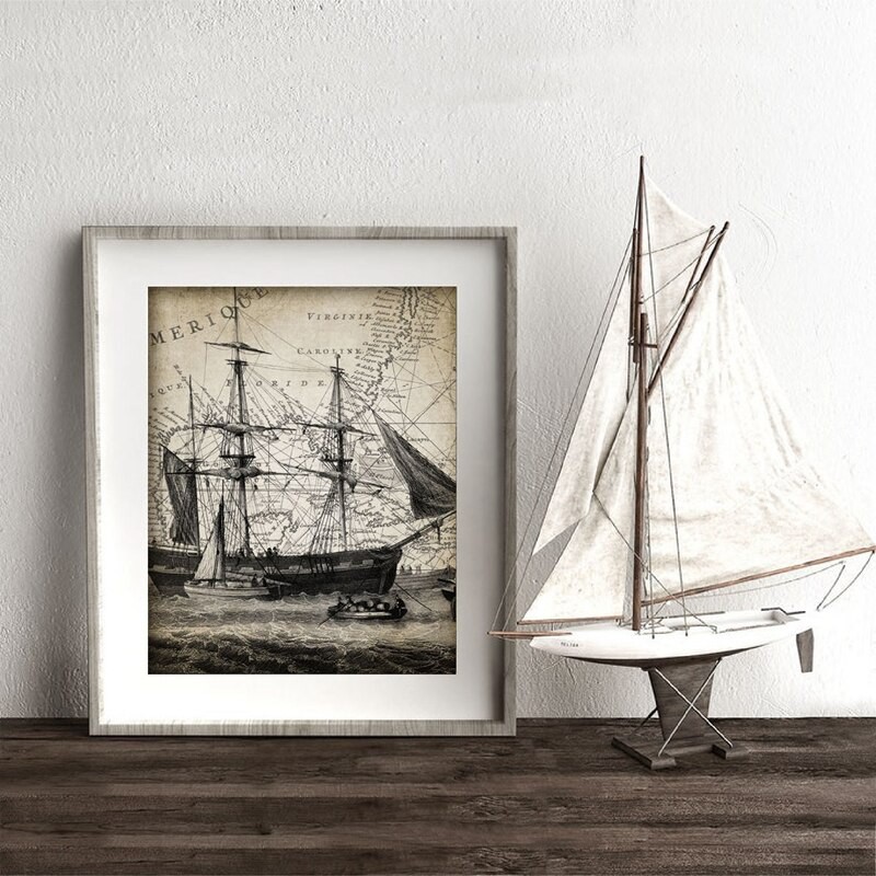 plakat vintage żaglowiec