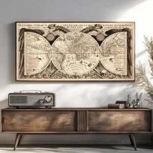 Antyczna mapa świata vintage na płótnie Biały