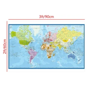 Carte du Monde mapa świata plakat po francusku Niebieski