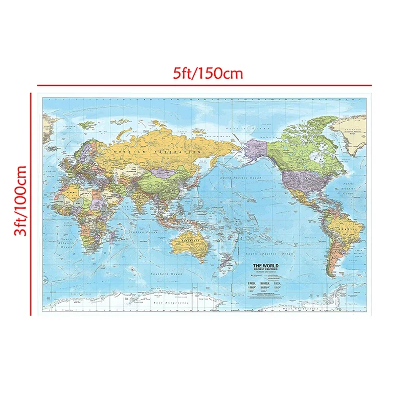 Duża mapa świata na tkaninie plakat wiszący Błękitny
