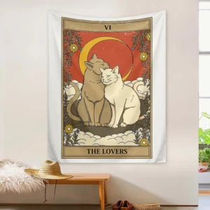 Gobelin z kotem tarota - fazy księżyca Czerwony