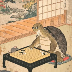 Japoński plakat ze zwierzętami w stylu Ukiyo-e Biały