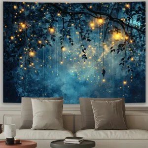 Makata na ścianę - las świetlików z lampionami Wzór 1