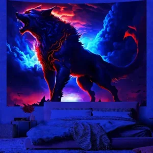 Makata ścienna z wilkami fluorescencyjna UV Wzór 1