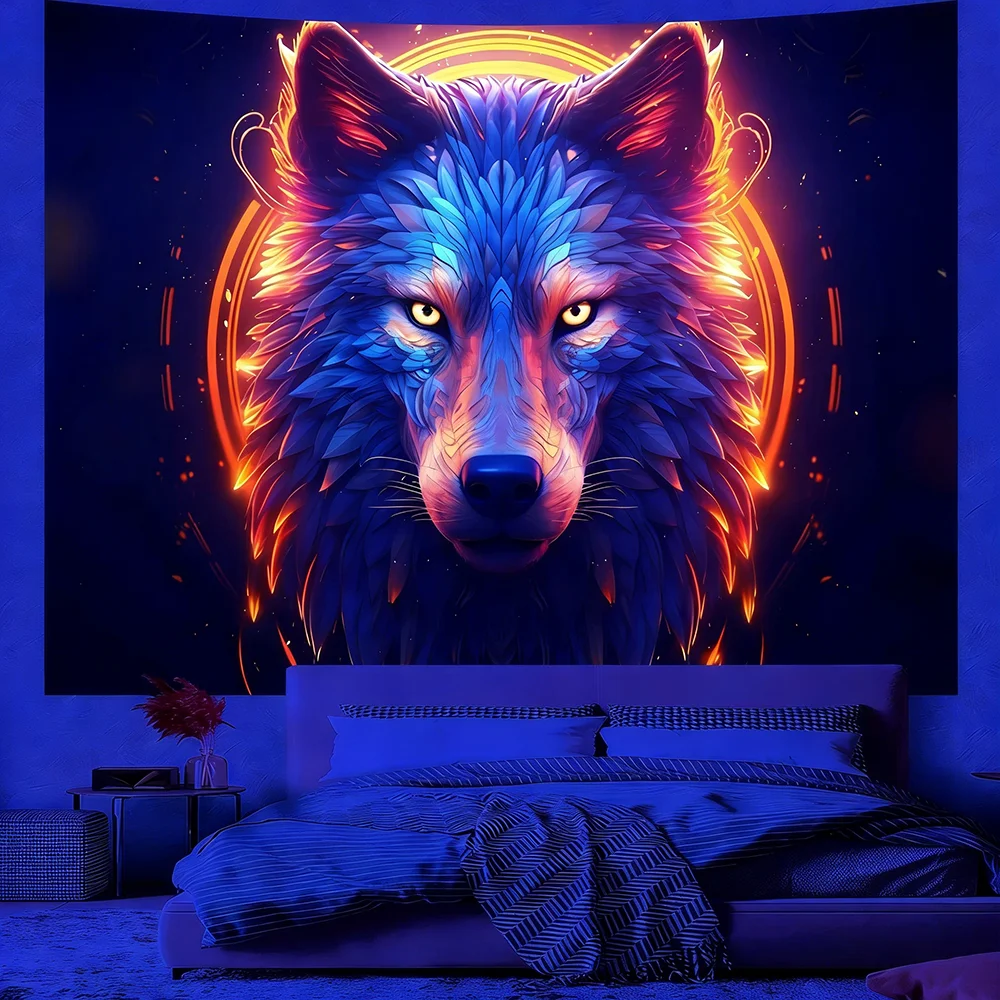 Makata ścienna z wilkami fluorescencyjna UV Wzór 10