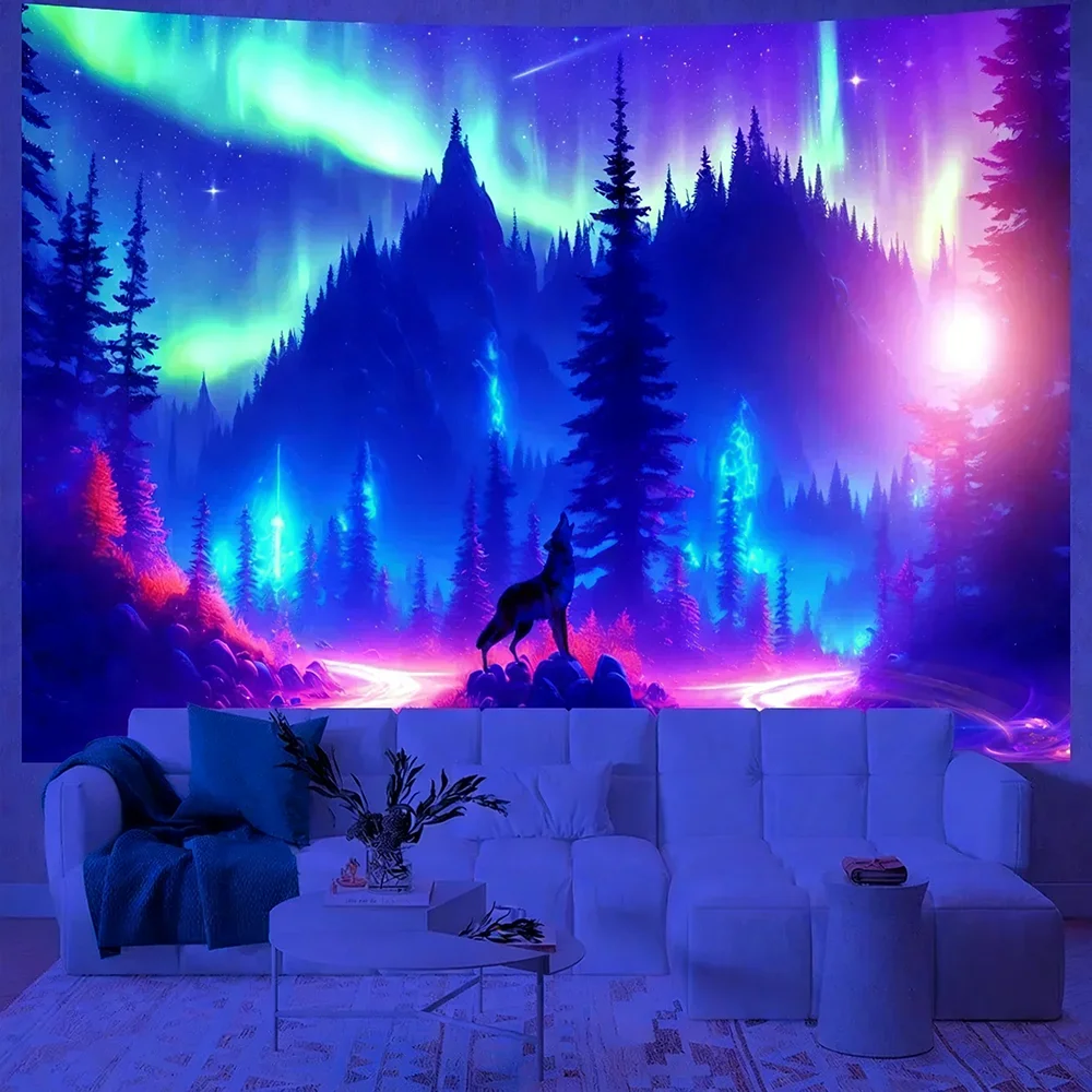 Makata ścienna z wilkami fluorescencyjna UV Wzór 11