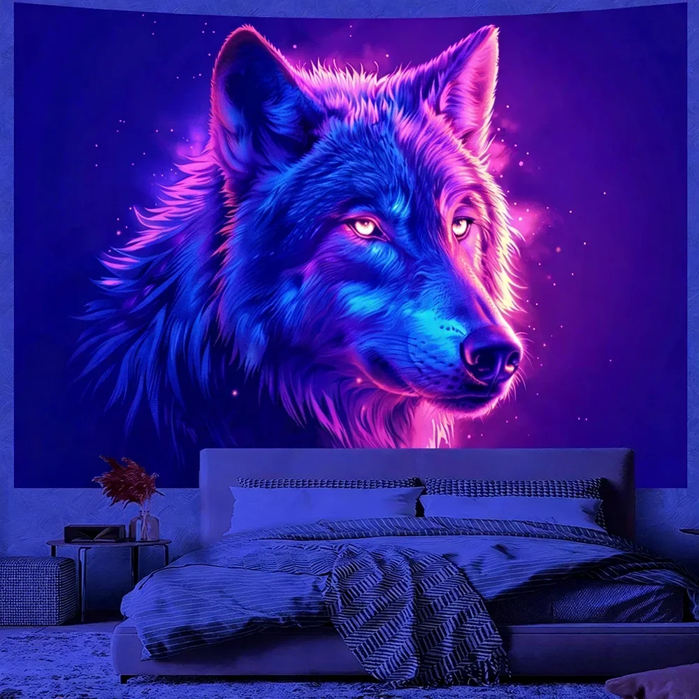 Makata ścienna z wilkami fluorescencyjna UV Wzór 12