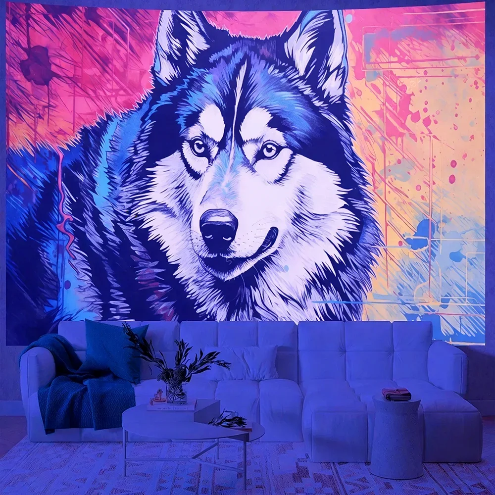 Makata ścienna z wilkami fluorescencyjna UV Wzór 9