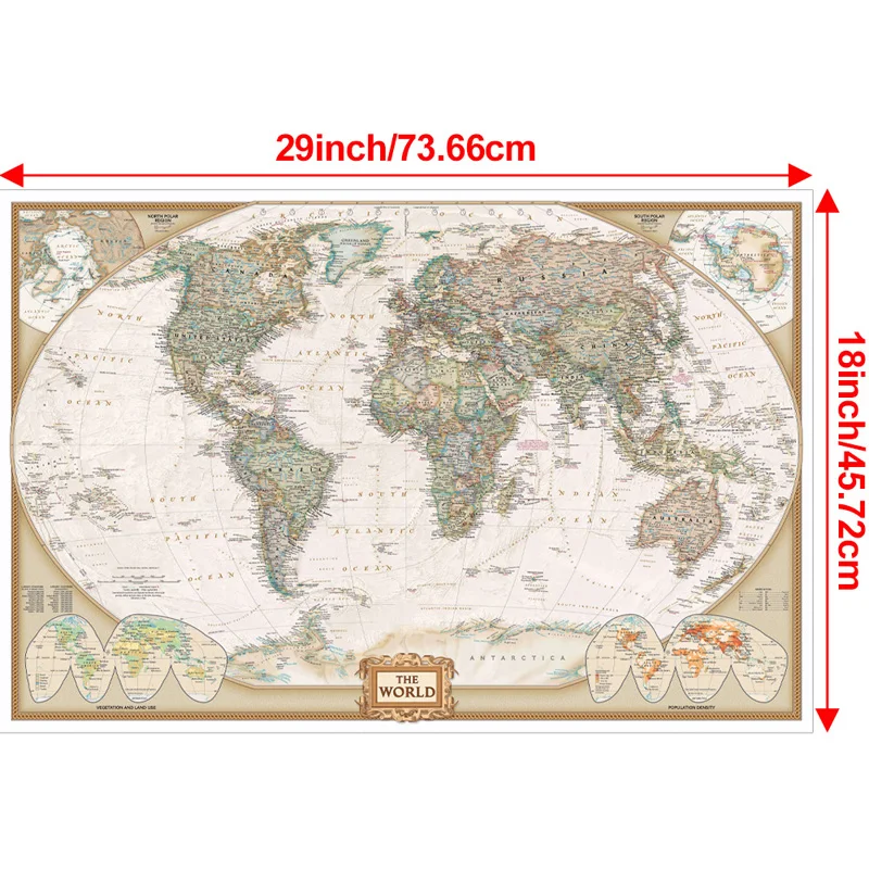 Mapa świata retro – duża dekoracja ścienna na tkaninie 45.72x73.