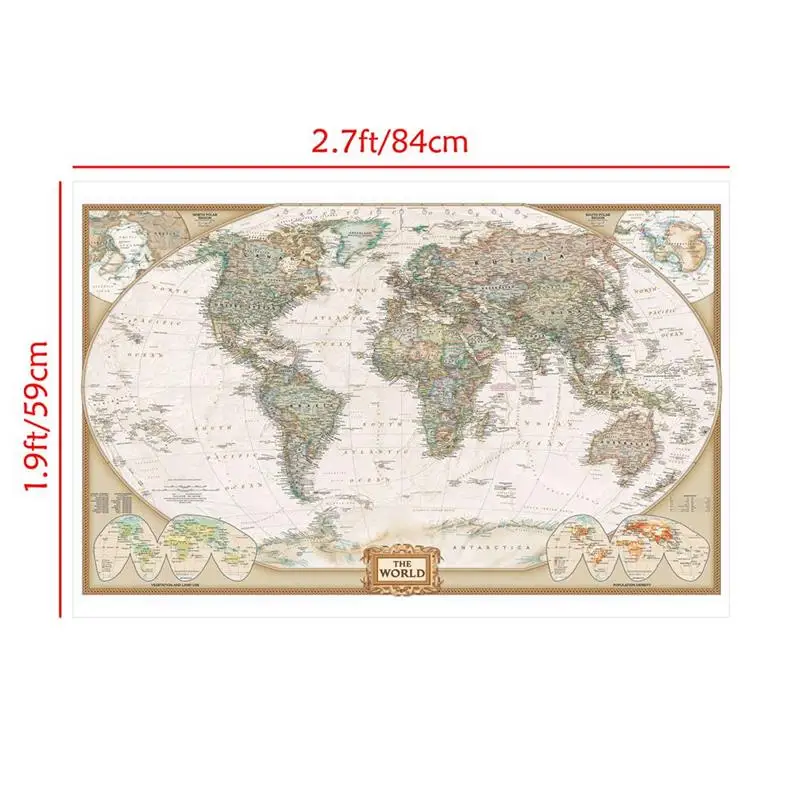 Mapa świata retro - duża dekoracja ścienna na tkaninie 84x59cm