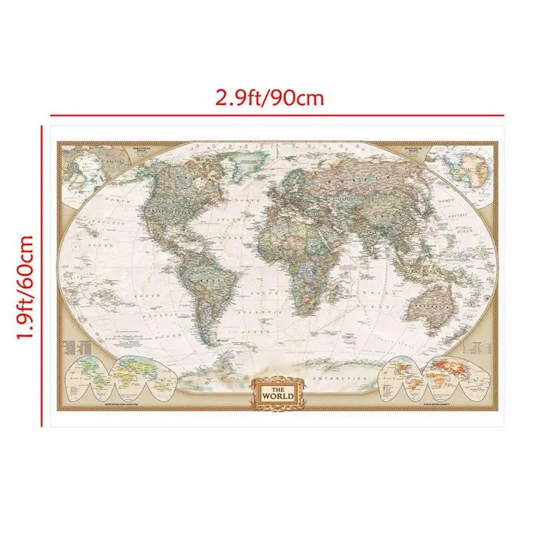 Mapa świata retro - duża dekoracja ścienna na tkaninie 90x60cm