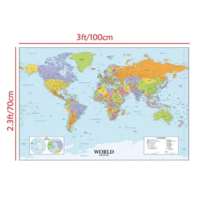 Mapa świata z nazwami plakat na ścianę Niebieski