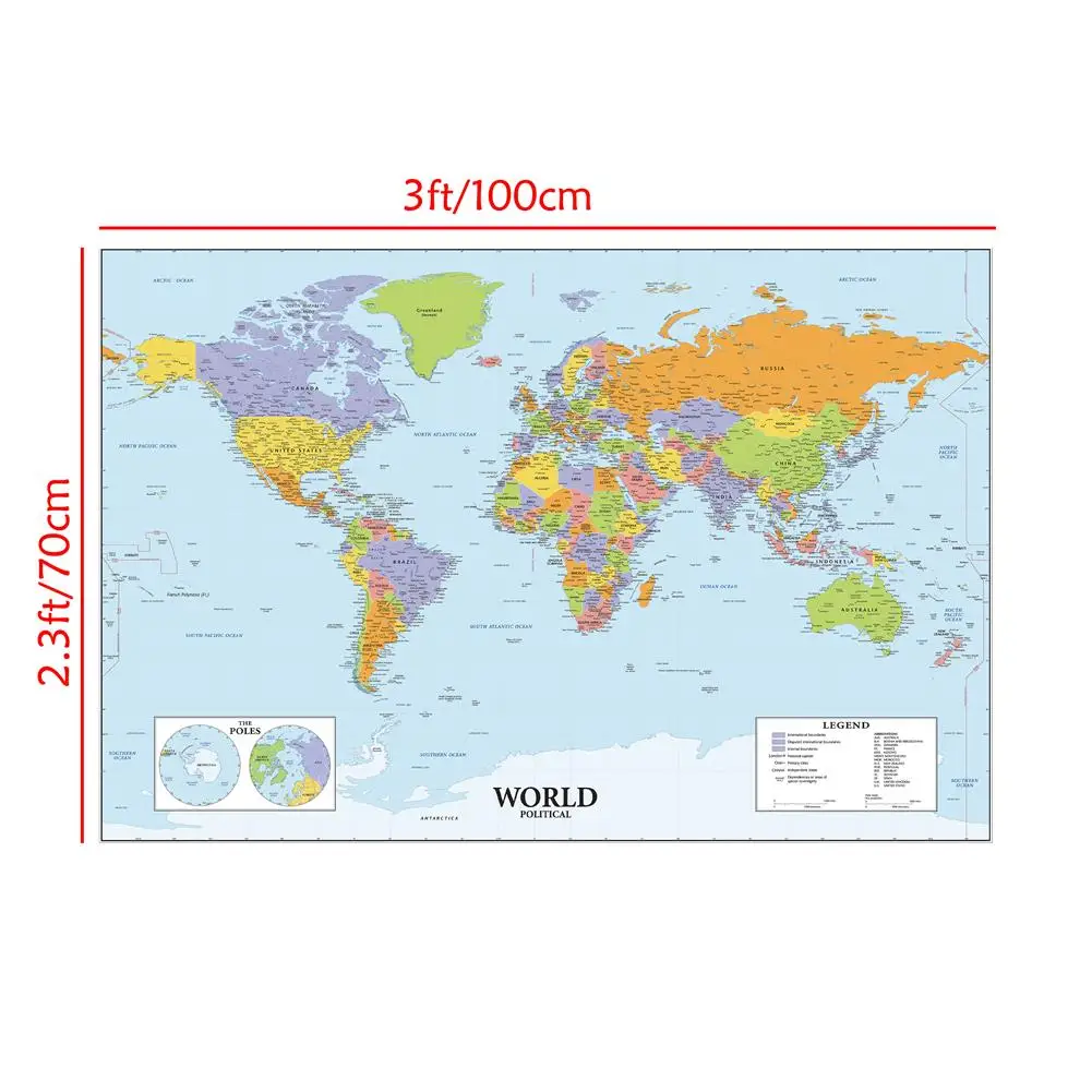 Mapa świata z nazwami plakat na ścianę Niebieski