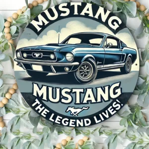 Okrągła metalowa tabliczka Mustang w stylu vintage Wielo