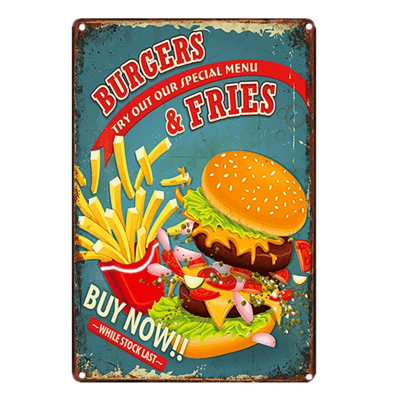 Metalowy plakat do kuchni z motywem fast foodu Granatowy
