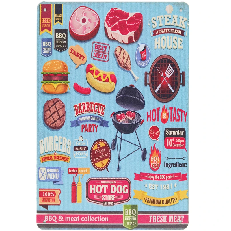 Metalowy plakat do kuchni z motywem fast foodu Jasnozielony