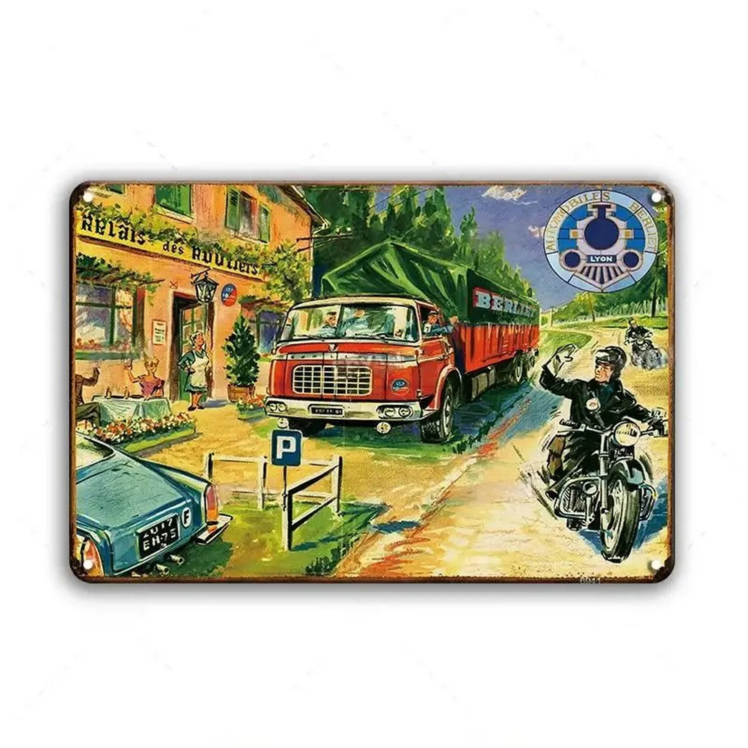 Metalowy plakat motocykl vintage Fioletowy