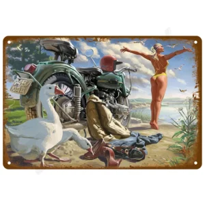 Metalowy plakat retro do łazienki Zielony jabłko