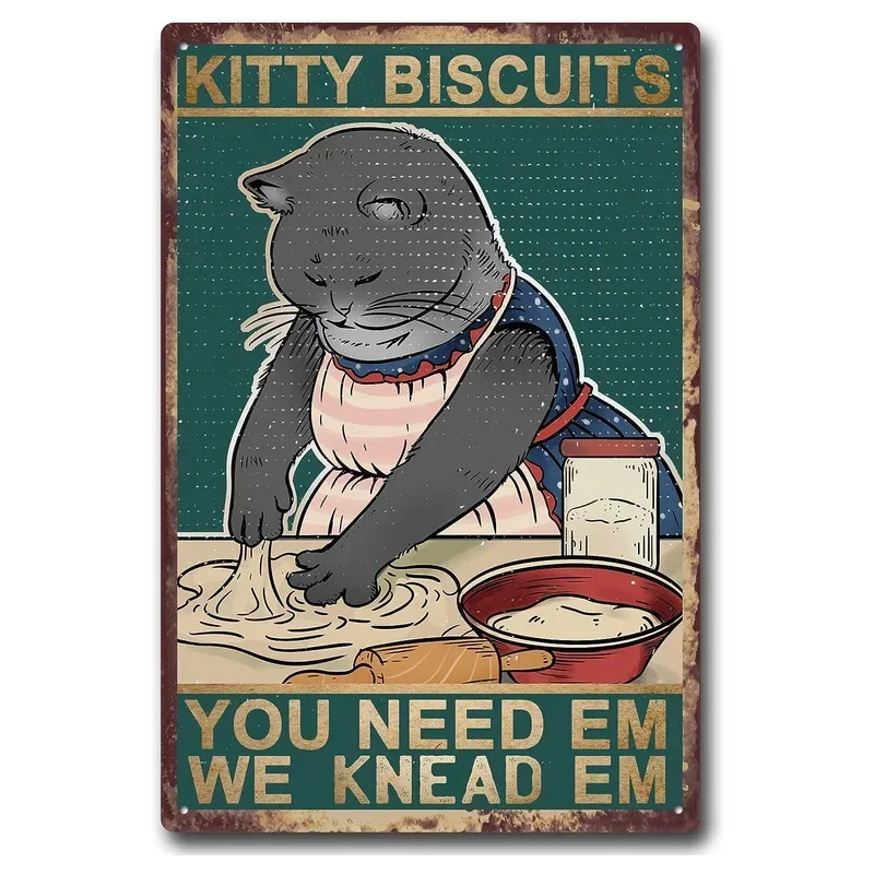 Metalowy plakat retro z kotem i kawą Czerwona róża