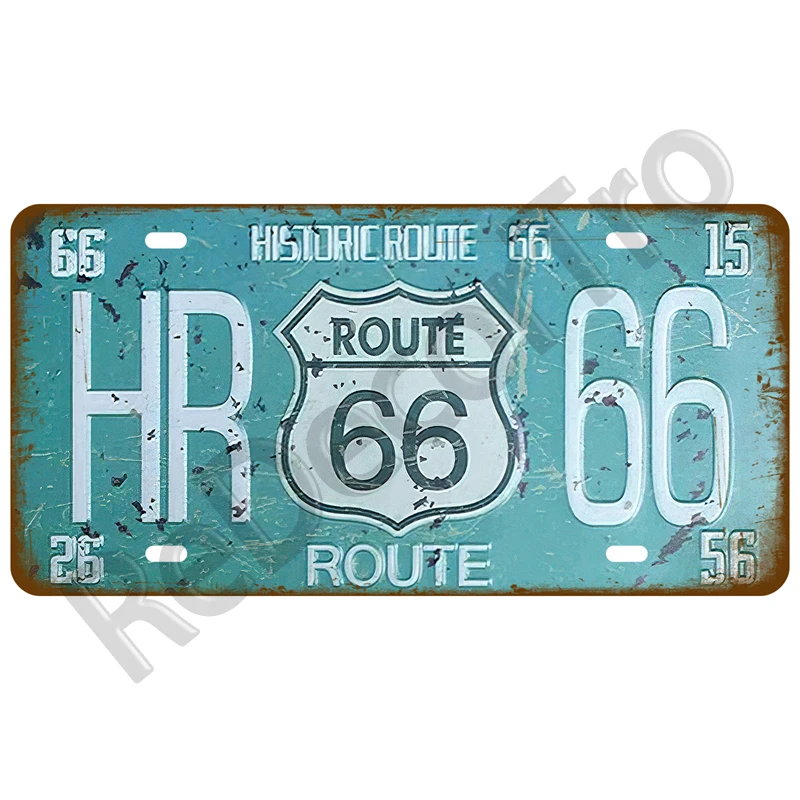 Metalowy plakat Route 66 w stylu vintage Fioletowy