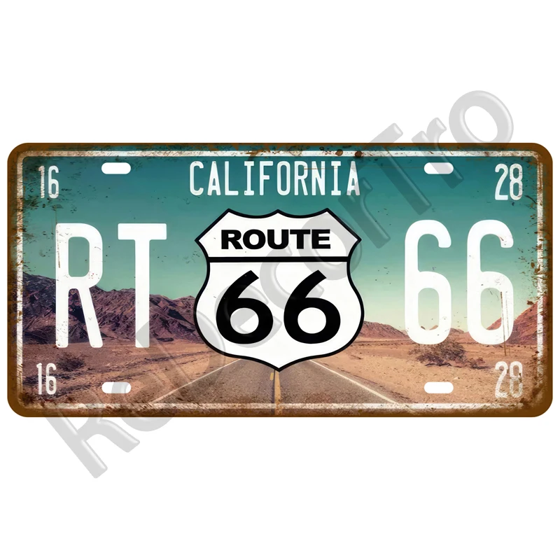 Metalowy plakat Route 66 w stylu vintage Złoty