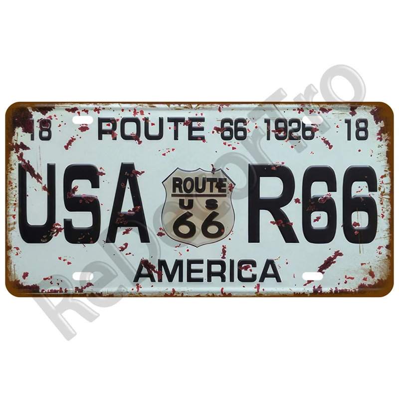 Metalowy plakat Route 66 w stylu vintage Jasnoszary