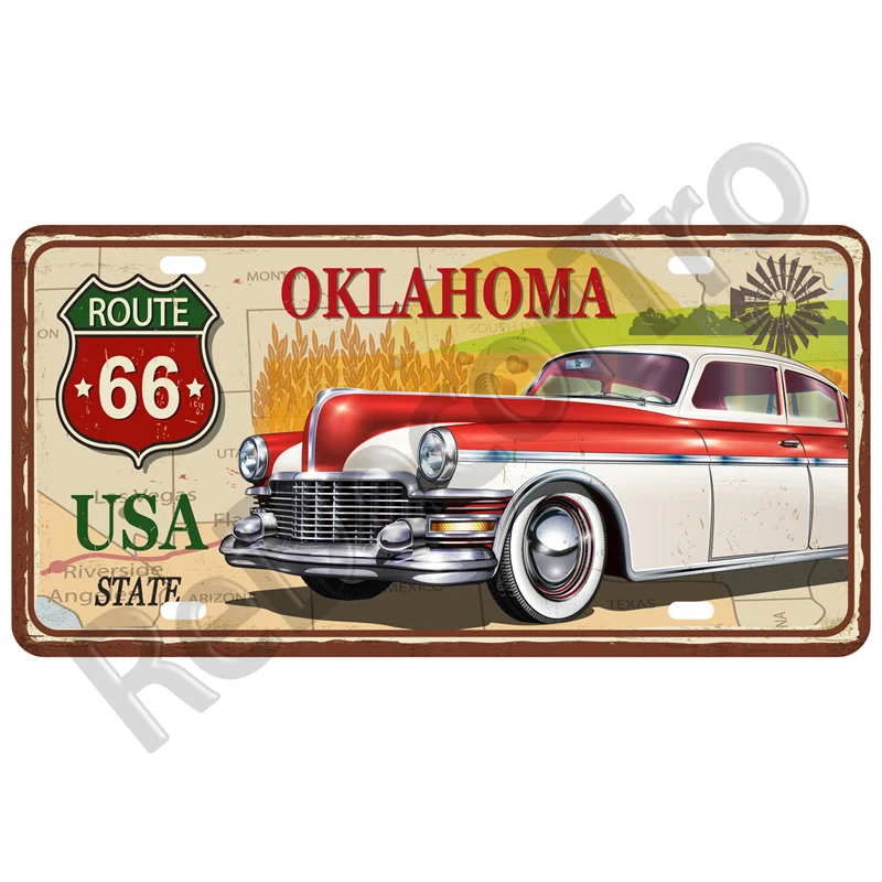 Metalowy plakat Route 66 w stylu vintage Jasny róż