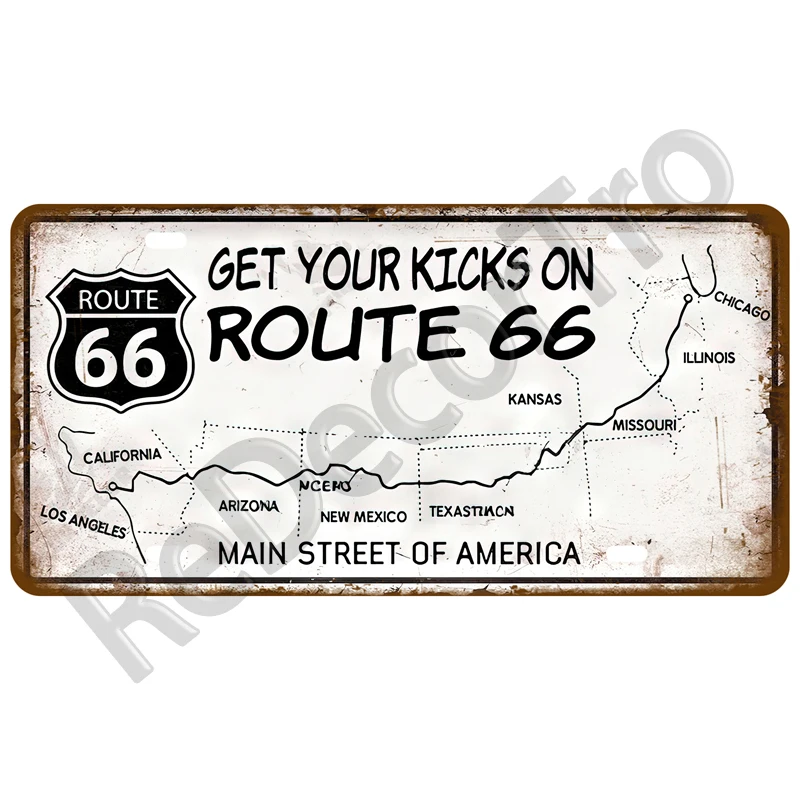 Metalowy plakat Route 66 w stylu vintage Magenta