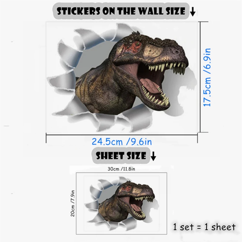 Dinozaur 3D - naklejka ścienna dla dzieci Nieprzezroczysty