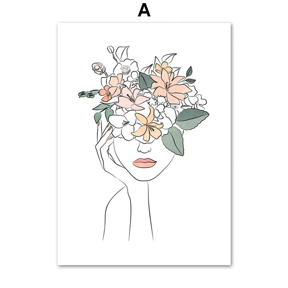 Plakat abstrakcyjna twarz dziewczyny line art Biały