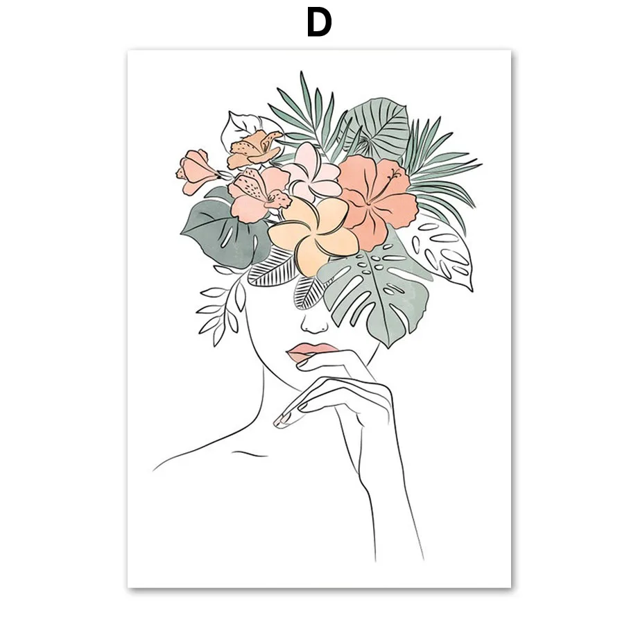 Plakat abstrakcyjna twarz dziewczyny line art Burgundia