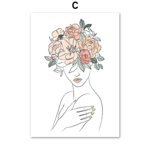 Plakat abstrakcyjna twarz dziewczyny line art Czerwony