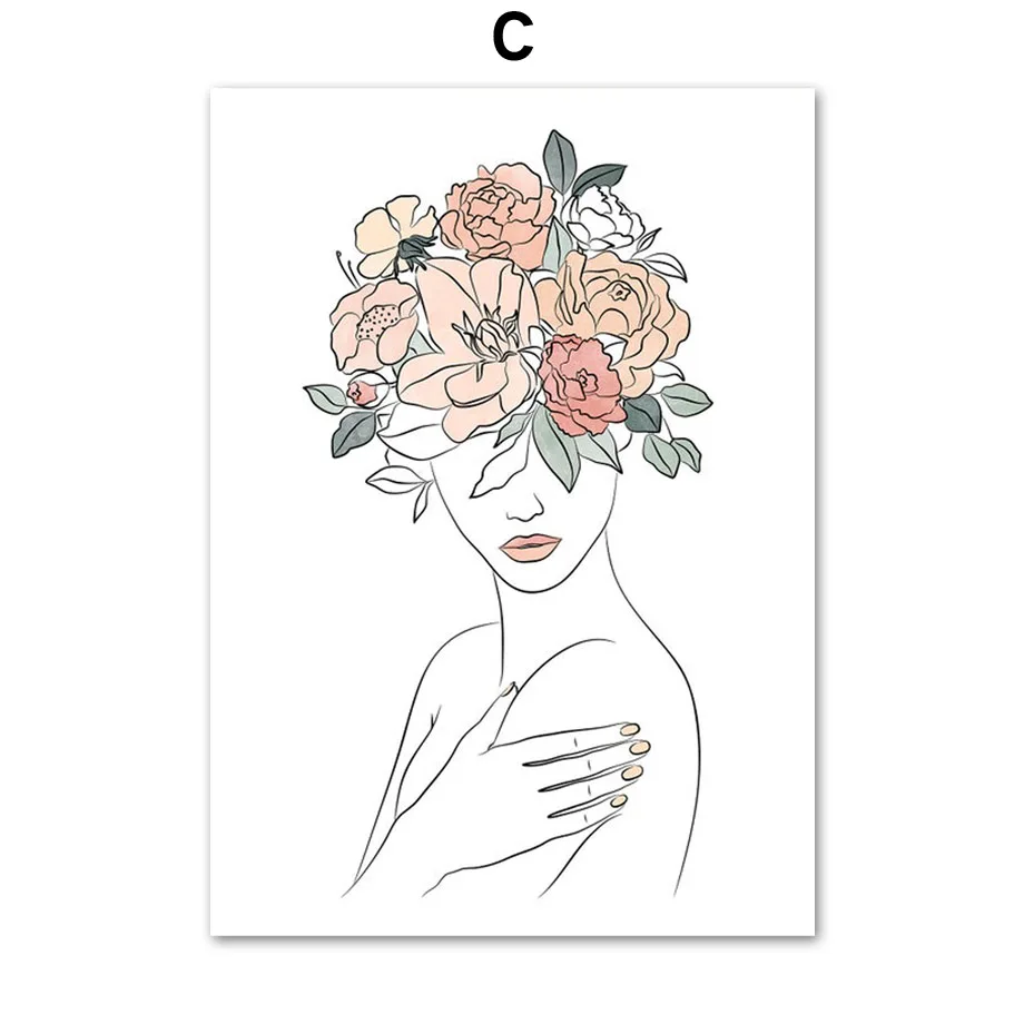 Plakat abstrakcyjna twarz dziewczyny line art Czerwony