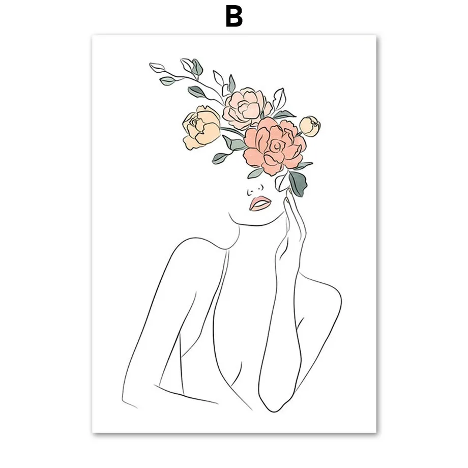Plakat abstrakcyjna twarz dziewczyny line art żółty