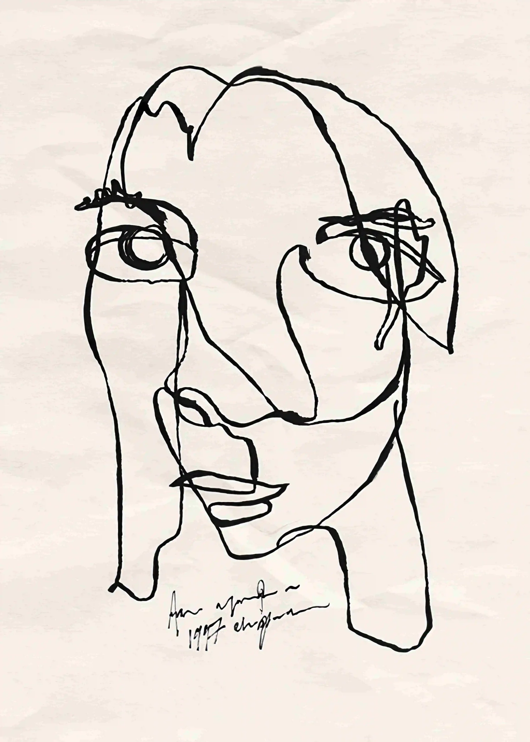 Plakat abstrakcyjna uśmiechnięta twarz line art Jasnozielony