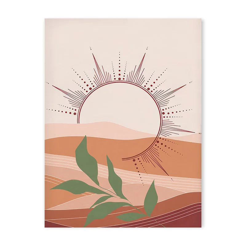 Plakat abstrakcyjne liście boho w terakocie E