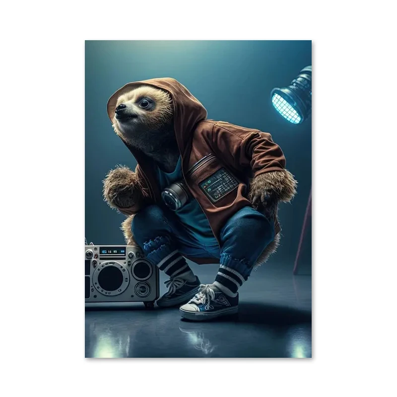Abstrakcyjny lew, panda i żyrafa - plakat Jasnoszary