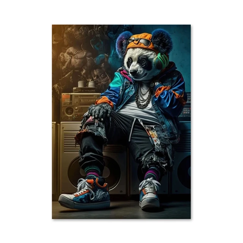Abstrakcyjny lew, panda i żyrafa - plakat Jasnożółty
