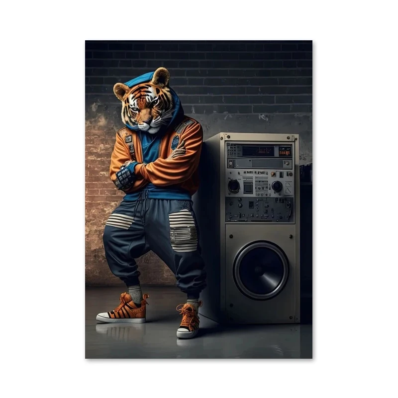 Abstrakcyjny lew, panda i żyrafa - plakat Pomarańczowy