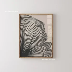 Plakat abstrakcyjne linie kwiatowe - beż i czerń Wzór 1