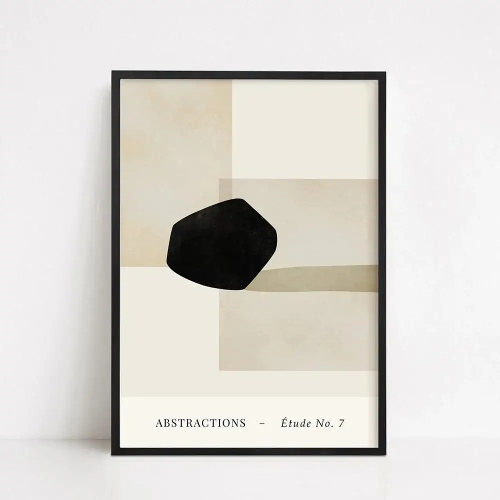 Beżowo-czarna abstrakcja minimalistyczna Granatowy