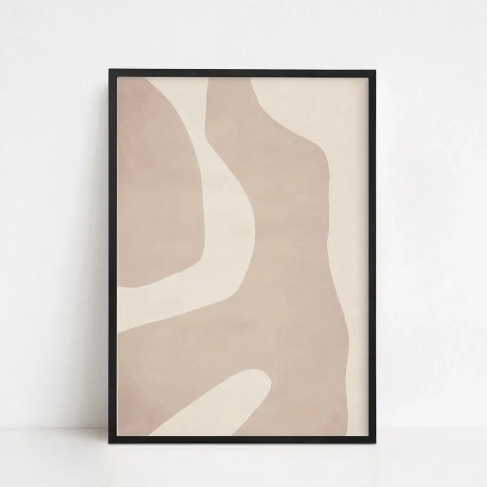Beżowo-czarna abstrakcja minimalistyczna Jasnoszary