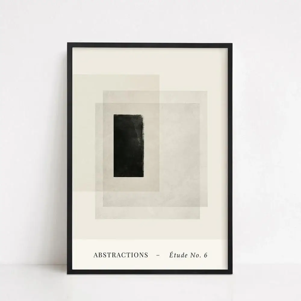 Beżowo-czarna abstrakcja minimalistyczna Niebieski