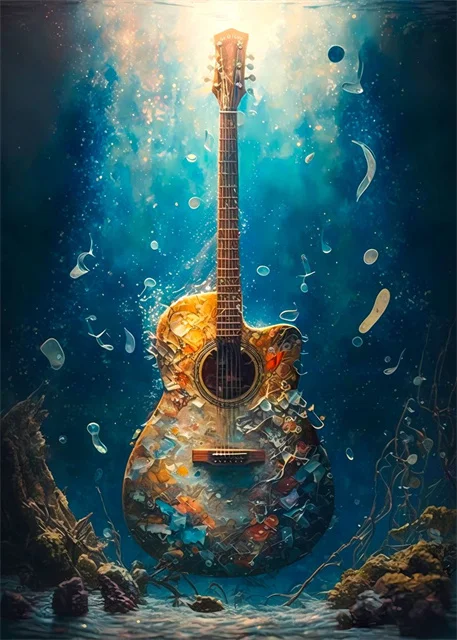 Plakat abstrakcyjny - instrumenty muzyczne Biały