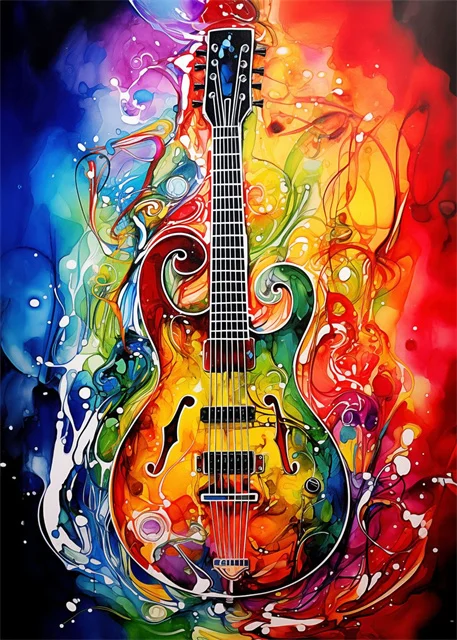 Plakat abstrakcyjny - instrumenty muzyczne Fioletowy