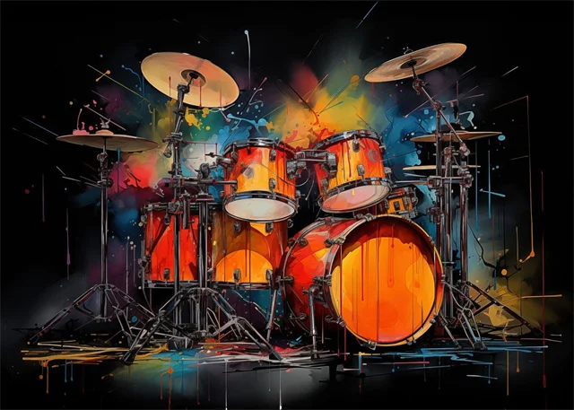 Plakat abstrakcyjny - instrumenty muzyczne Granatowy