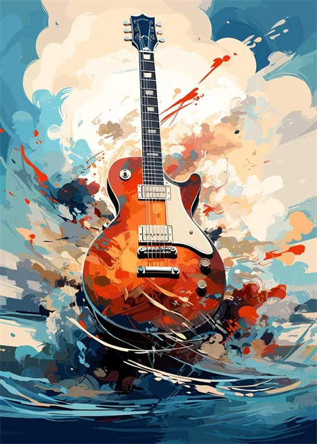 Plakat abstrakcyjny - instrumenty muzyczne Niebieski