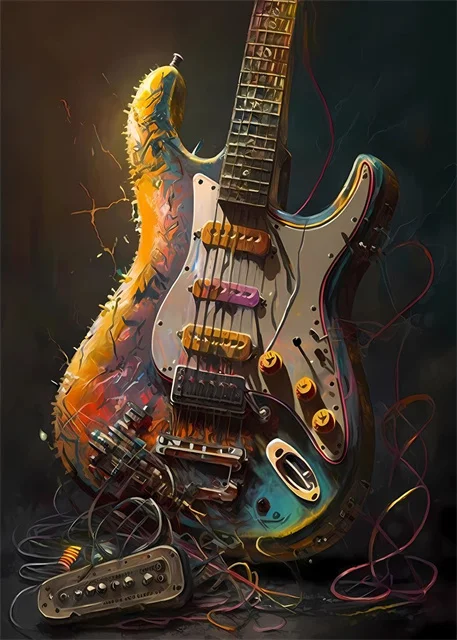 Plakat abstrakcyjny - instrumenty muzyczne żółty