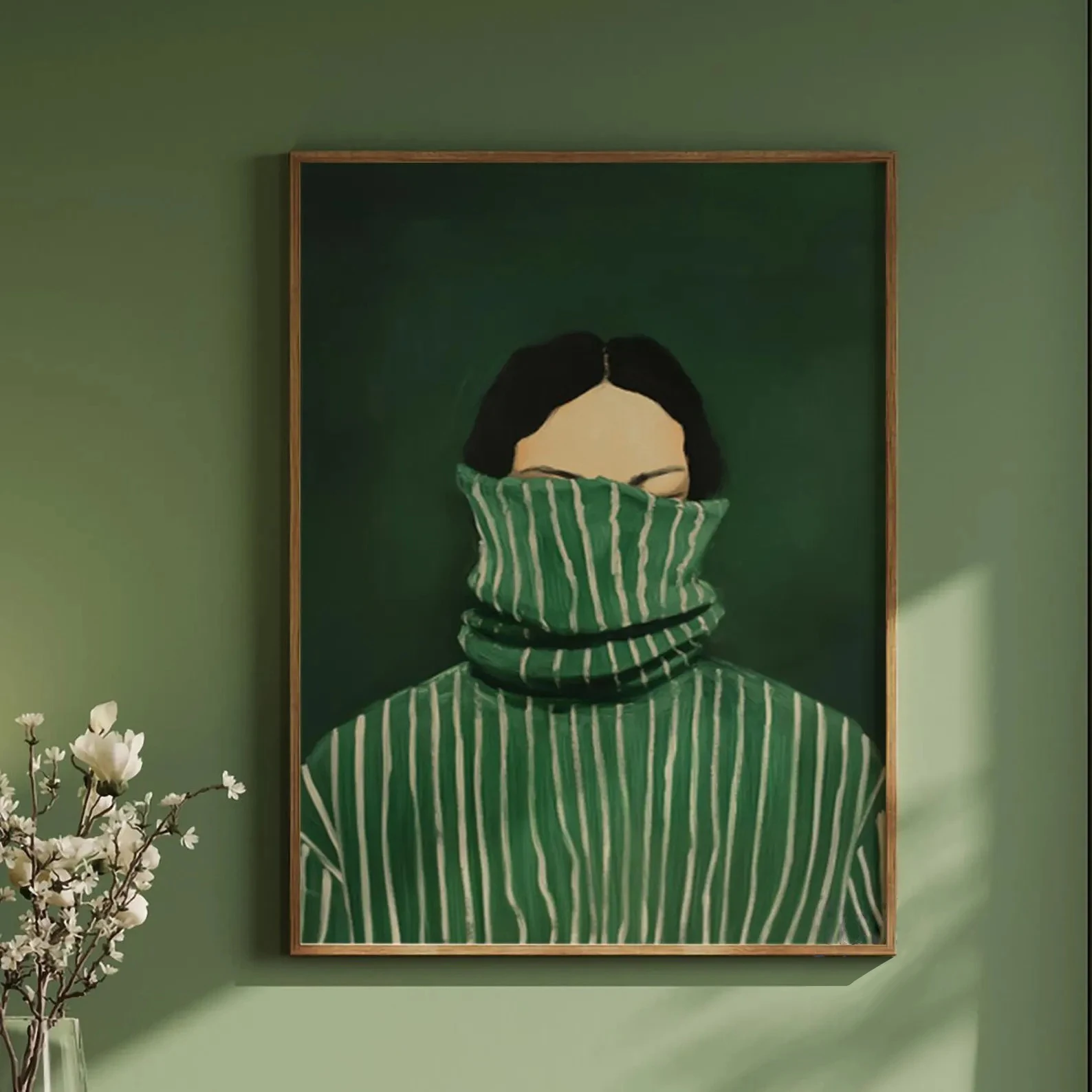 Plakat abstrakcyjny - kobieca postać z kwiatem w stylu japandi Fioletowy/фиолетовый