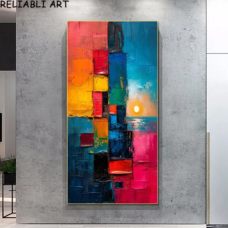 Plakat abstrakcyjny kolorowe bloki Granatowy